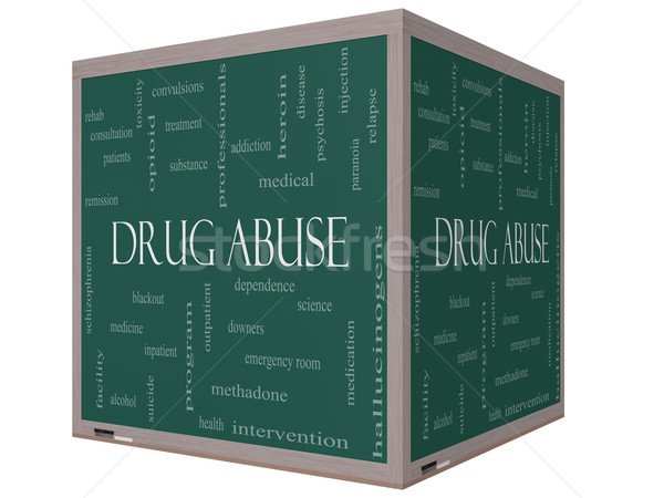 Drogen Missbrauch Wort-Wolke 3D Würfel Tafel Stock foto © mybaitshop