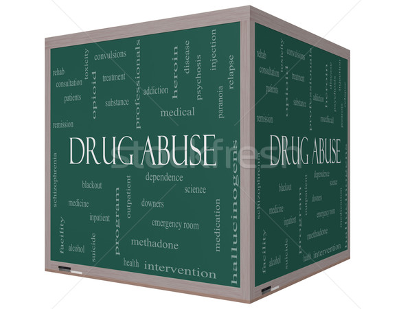 Droga abuso nuvem da palavra 3D cubo lousa Foto stock © mybaitshop