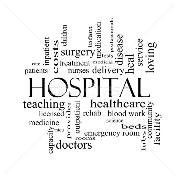 Hospital Word Cloud Concept in black and white Stock photo © mybaitshop