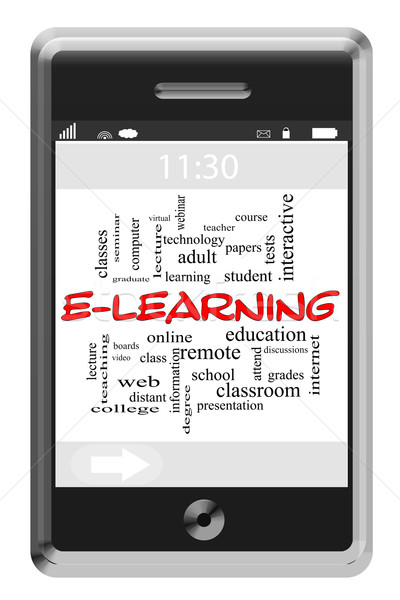 E-Learning Word Cloud Concept on Touchscreen Phone Stock photo © mybaitshop