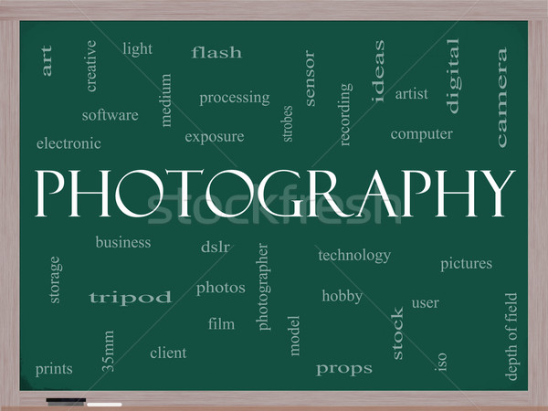 Photography word cloud concept on a blackboard Stock photo © mybaitshop