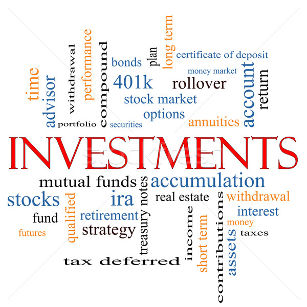 Foto stock: Inversiones · nube · de · palabras · mutuo · opciones