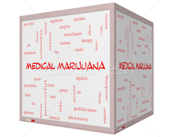 Medical Marijuana Word Cloud Concept on a 3D cube Whiteboard Stock photo © mybaitshop