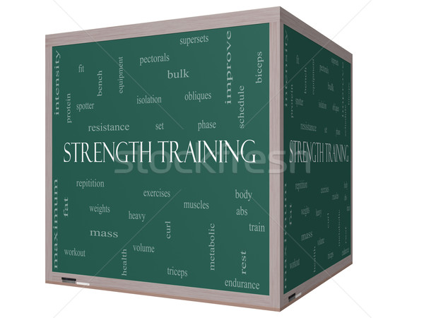 Trening siłowy chmura słowo 3D kostki tablicy Zdjęcia stock © mybaitshop