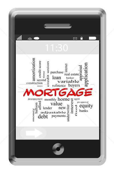 Mortgage Word Cloud Concept on Touchscreen Phone Stock photo © mybaitshop