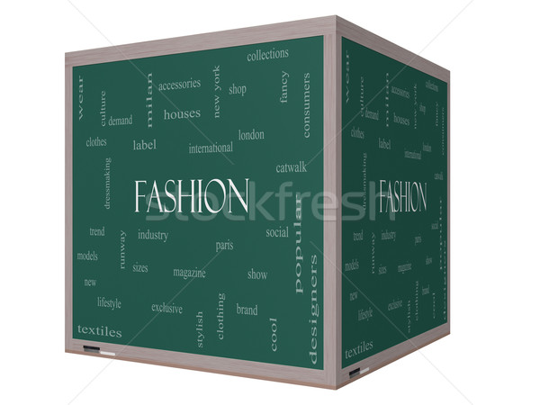 Fashion Word Cloud Concept on a 3D cube Blackboard Stock photo © mybaitshop