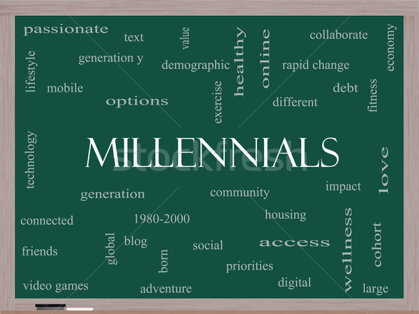 Millennials Word Cloud Concept on a Blackboard Stock photo © mybaitshop