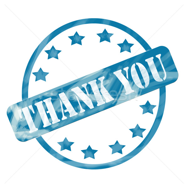 Stock photo: Blue Weathered Thank You Stamp Circle and Stars