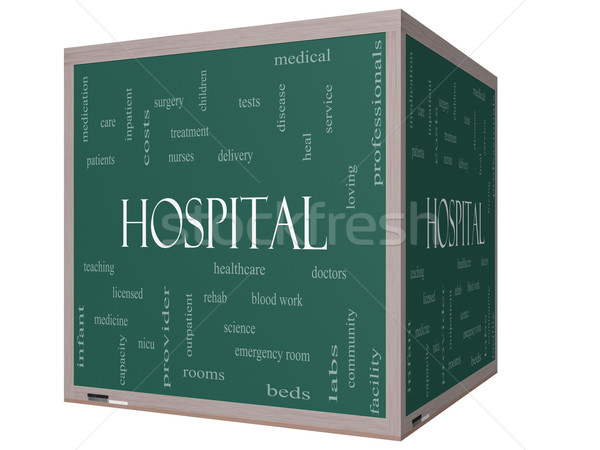 Hospital Word Cloud Concept on a 3D Cube Blackboard Stock photo © mybaitshop