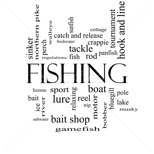 Fishing Word Cloud Concept in black and white Stock photo © mybaitshop