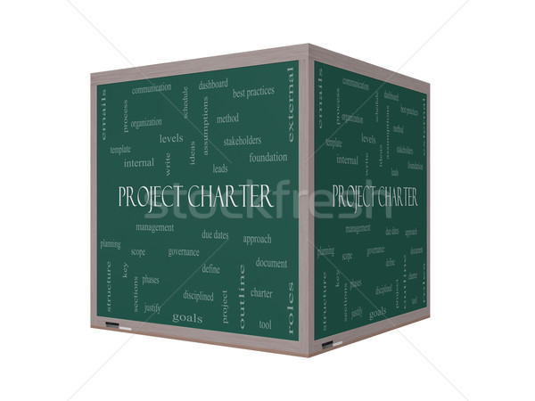 Project Charter Word Cloud Concept on a 3D cube Blackboard Stock photo © mybaitshop