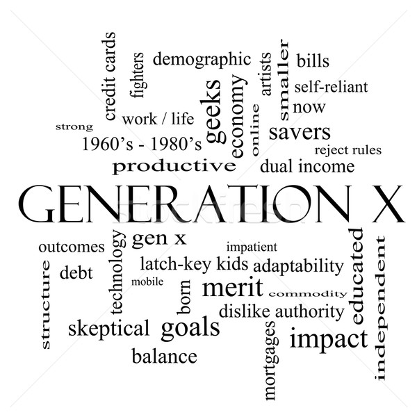 Generation X Word Cloud Concept in black and white Stock photo © mybaitshop