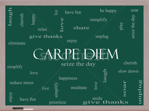 Carpe Diem Word Cloud Concept on a Blackboard Stock photo © mybaitshop