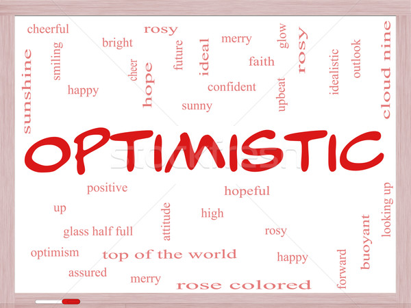 Optimistic Word Cloud Concept on a Whiteboard Stock photo © mybaitshop