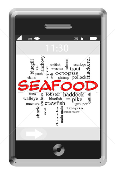 Stock photo: Seafood Word Cloud Concept on a Touchscreen Phone