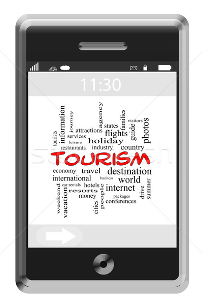 Tourism Word Cloud Concept on a Touchscreen Phone Stock photo © mybaitshop