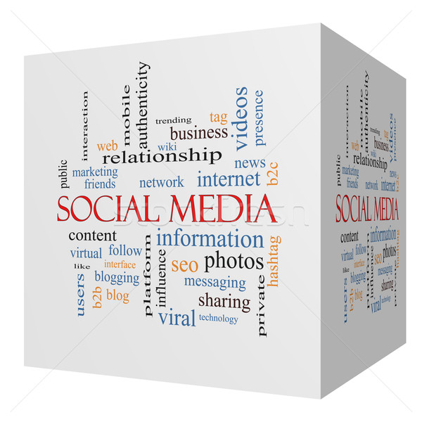 Social Media 3D cube Word Cloud Concept Stock photo © mybaitshop