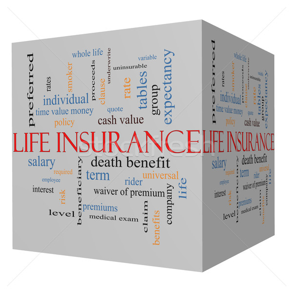 Life Insurance Word Cloud Concept on a 3D Cube Stock photo © mybaitshop