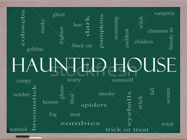 Haunted House Word Cloud Concept on a Blackboard Stock photo © mybaitshop