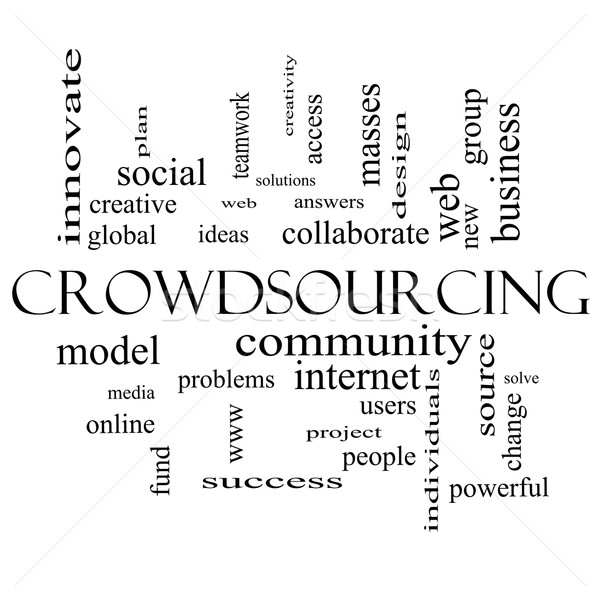 Crowdsourcing word cloud bianco nero comunità gruppo Foto d'archivio © mybaitshop