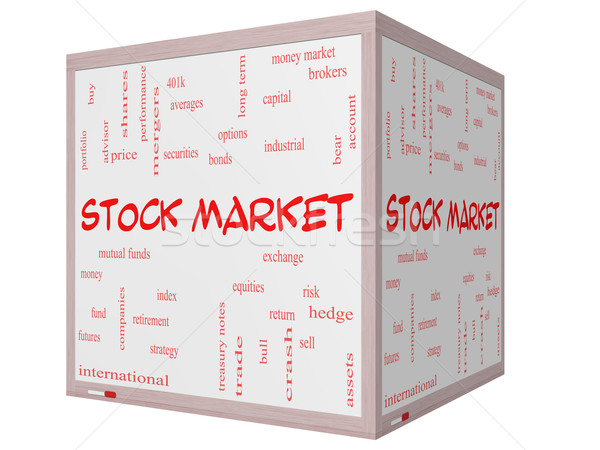 Stock Market Word Cloud Concept on a 3D cube Whiteboard Stock photo © mybaitshop