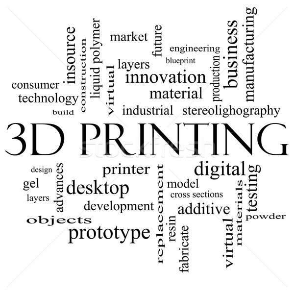 3D Printing Word Cloud Concept in black and white Stock photo © mybaitshop