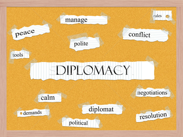 Diplomatie Wort groß Konflikt Frieden mehr Stock foto © mybaitshop