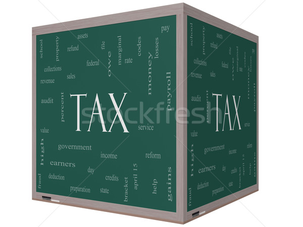 Tax Word Cloud Concept on a 3d cube Blackboard Stock photo © mybaitshop