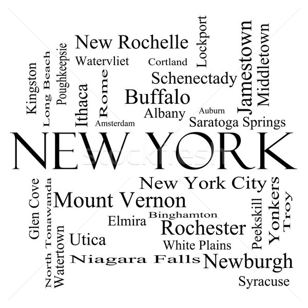 New York State Word Cloud Concept in black and white Stock photo © mybaitshop