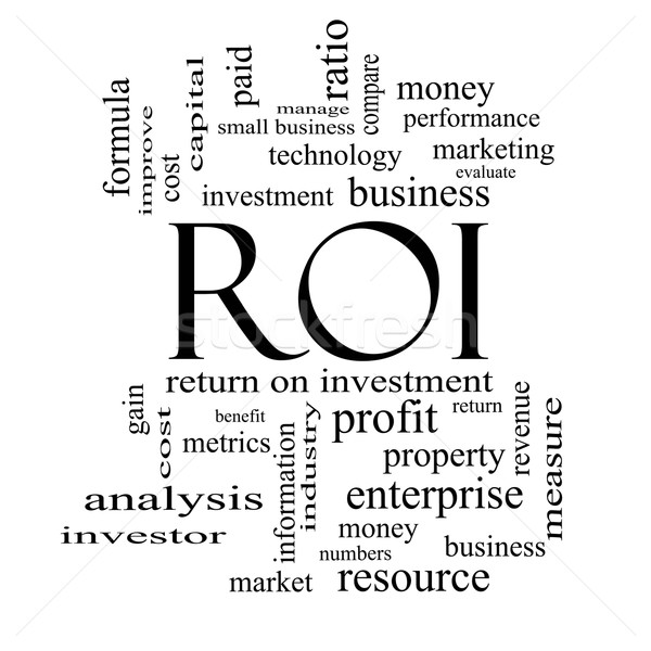 Roi слово облако черно белые возврат инвестиции Сток-фото © mybaitshop