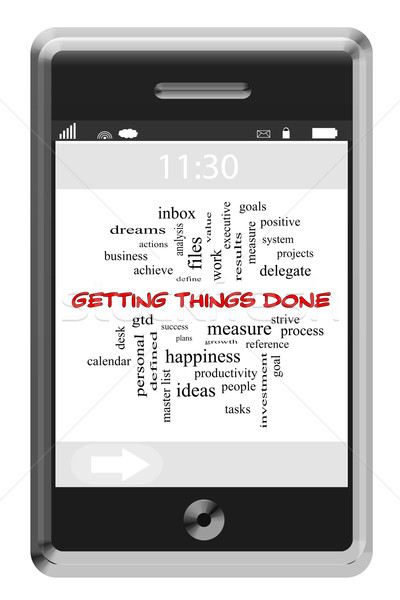 Getting Things Done Word Cloud Concept on a Touchscreen Phone Stock photo © mybaitshop