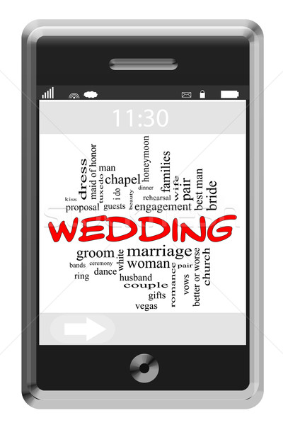 Wedding Word Cloud Concept on Touchscreen Phone Stock photo © mybaitshop