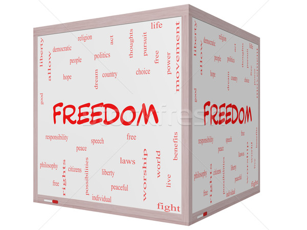 Freedom Word Cloud Concept on a 3D cube Whiteboard Stock photo © mybaitshop