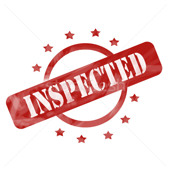 Stock photo: Red Weathered Inspected Stamp Circle and Stars Design