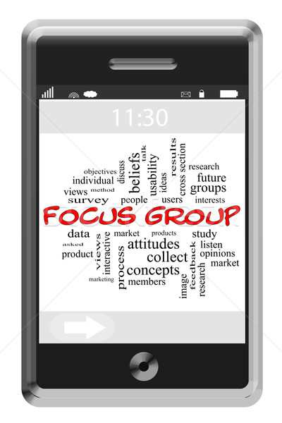 Groupe de discussion nuage de mots écran tactile téléphone magnifique étude [[stock_photo]] © mybaitshop