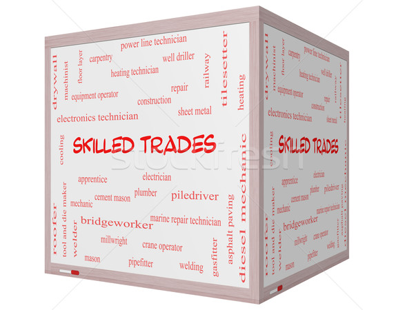 Skilled Trades Word Cloud Concept on a 3D cube Whiteboard Stock photo © mybaitshop