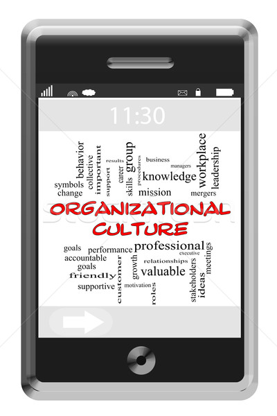 Organizational Culture Word Cloud Concept on Touchscreen Phone Stock photo © mybaitshop