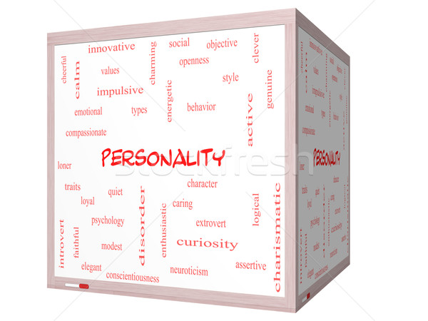 Personality Word Cloud Concept on a 3D cube Whiteboard Stock photo © mybaitshop