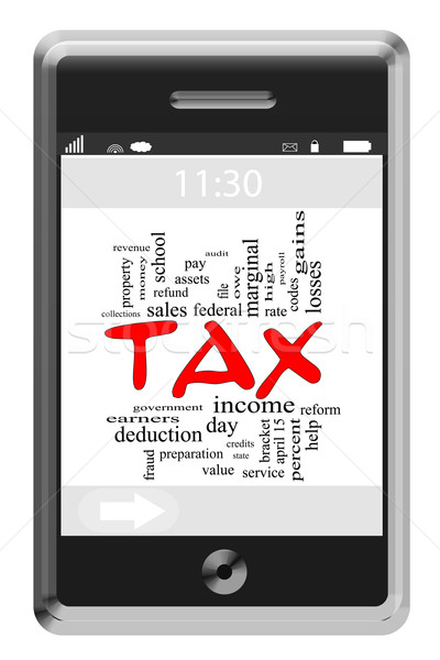 Stock foto: Steuer · Wort-Wolke · Telefon · groß · Geld