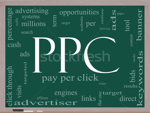 PPC Pay Per Click word cloud on blackboard Stock photo © mybaitshop