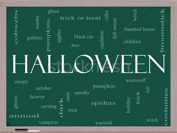 Halloween woordwolk Blackboard groot pompoen truc Stockfoto © mybaitshop