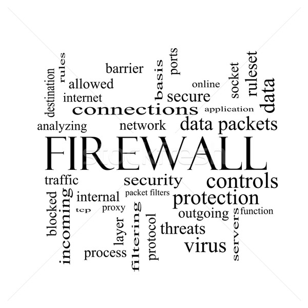 Firewall Wort-Wolke schwarz weiß groß Sicherheit Netzwerk Stock foto © mybaitshop