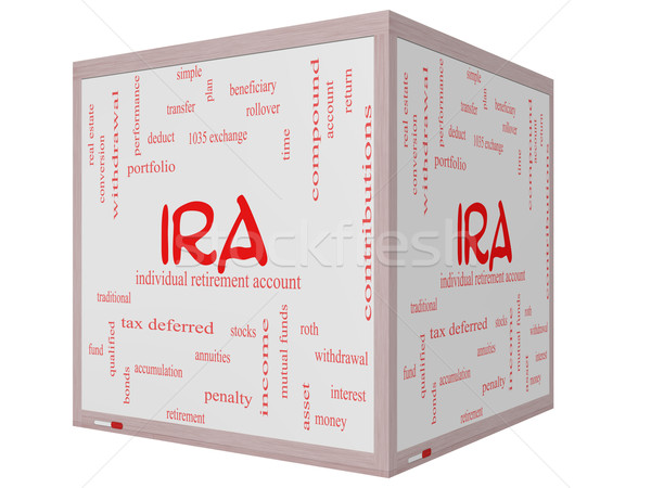 IRA Word Cloud Concept on a 3D cube Whiteboard Stock photo © mybaitshop