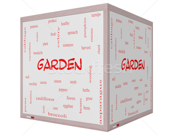 Garden Word Cloud Concept on a 3D cube Whiteboard Stock photo © mybaitshop