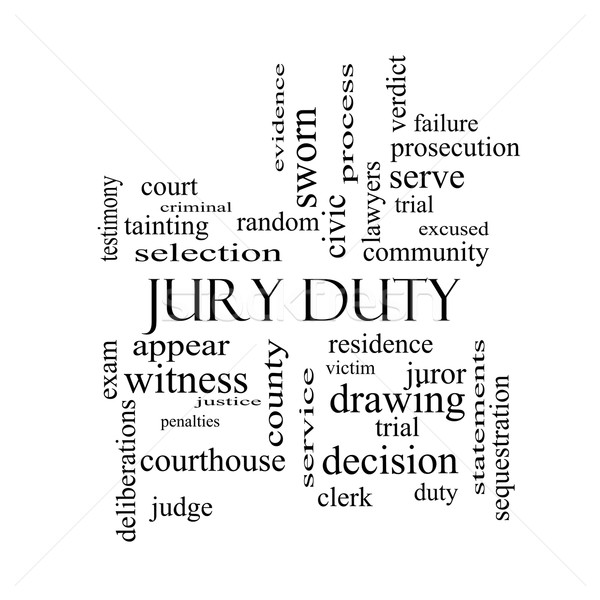 Jury Pflicht Wort-Wolke schwarz weiß groß Gerechtigkeit Stock foto © mybaitshop