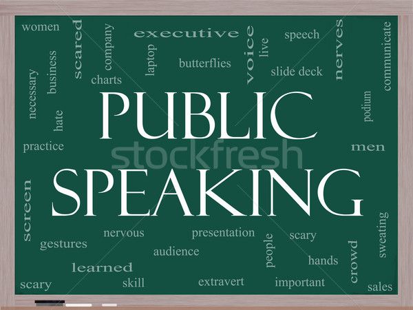 Public Speaking Word Cloud Concept on a Blackboard Stock photo © mybaitshop