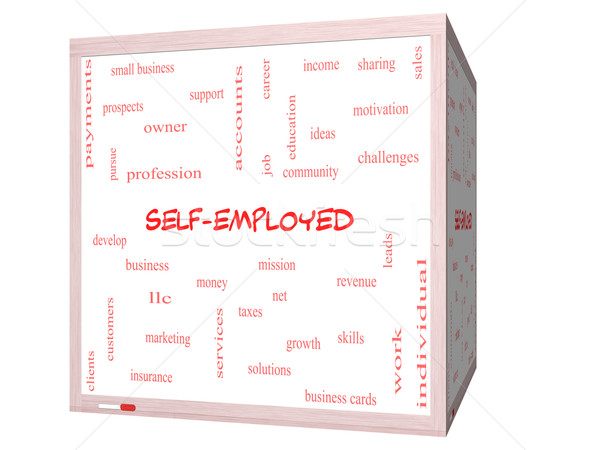 Self-Employed Word Cloud Concept on a 3D cube Whiteboard Stock photo © mybaitshop