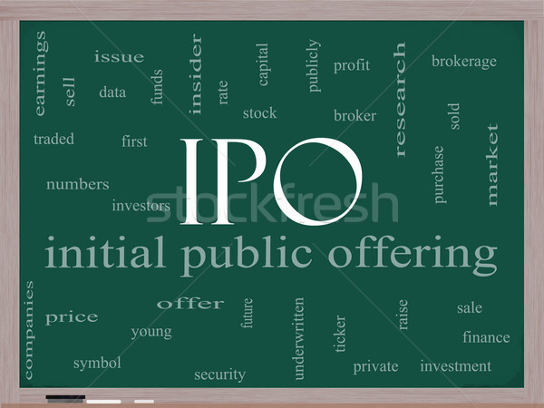 IPO Word Cloud Concept on a Blackboard Stock photo © mybaitshop