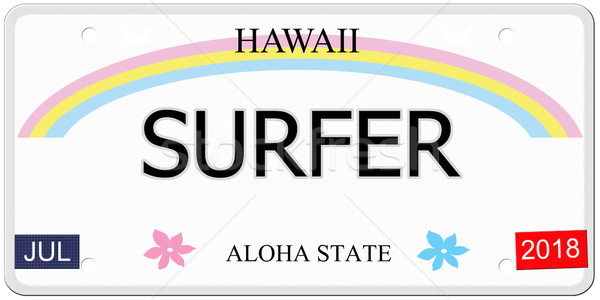 Surfer Hawaii inmatriculare scris imitatie aloha Imagine de stoc © mybaitshop