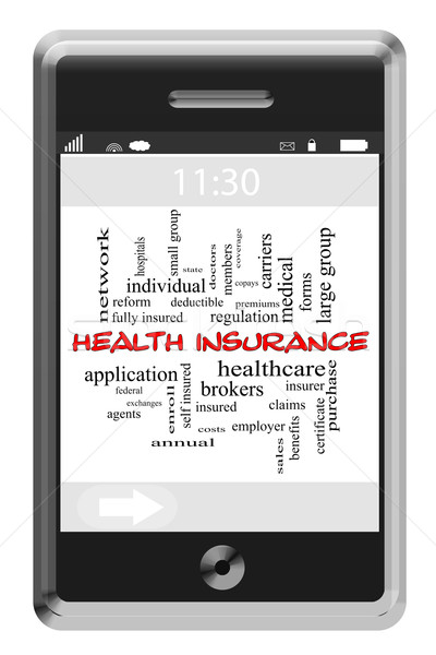 Health Insurance Word Cloud Concept on Touchscreen Phone Stock photo © mybaitshop